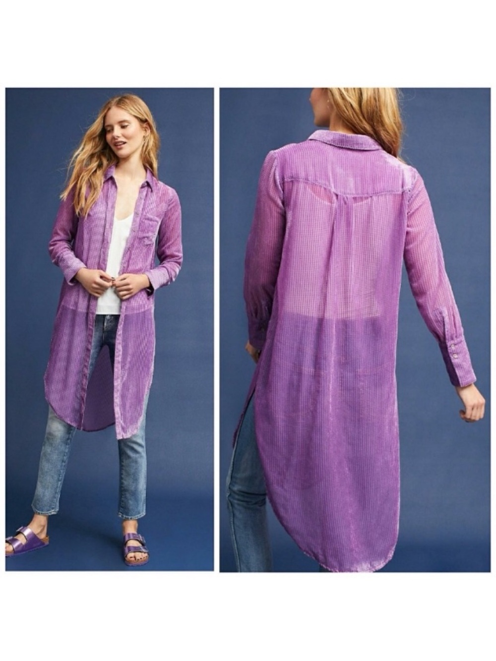 Anthropologie Akemj + Kin Purple Velvet Duster SZ XS